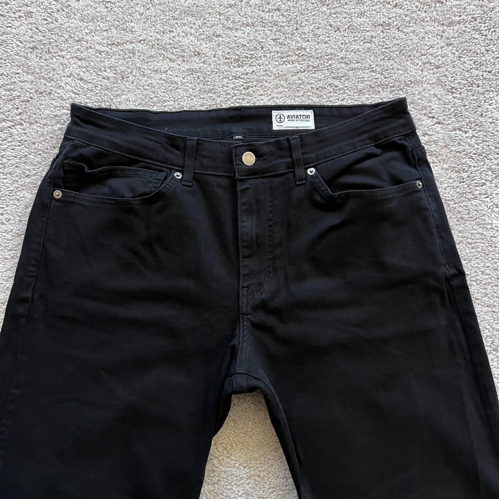 Aviator Stretch Straight Fit Jeans Mens 36 Black Dark Wash Denim Made USA - Picture 4 of 15